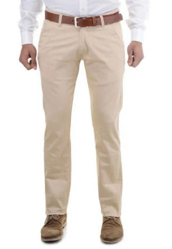 Cream Color 40 Inch Length Poly Viscose Plain Regular Fit Trouser For Men