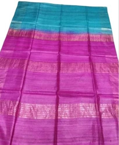 Pink And Sky Blue 6.3 Meter With Blouse Piece Plain Pattern Gicha Silk Saree For Women 