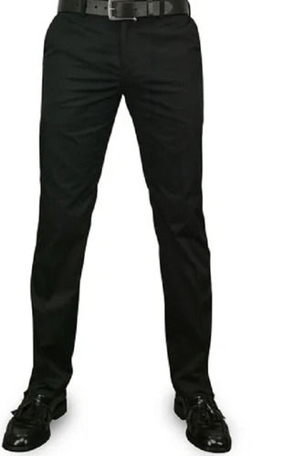 Black Double Pocket Straight Regular Fit Formal Plain Cotton Pant For Men 