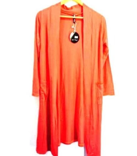 Orange 350 Grams 46X40 Inches Washable Plain Dyed Casual Spandex Full Sleeves Ladies Shrug 