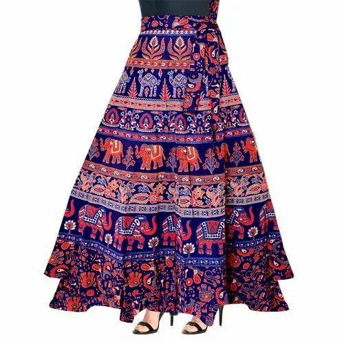 Ladies Long Length Printed Cotton Skirt For Casual Wear