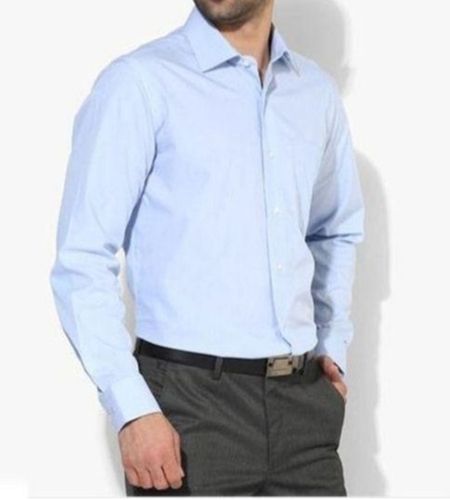 Blue Men Full Sleeves Plain Cotton Slim Fit Shirt For Formal Wear