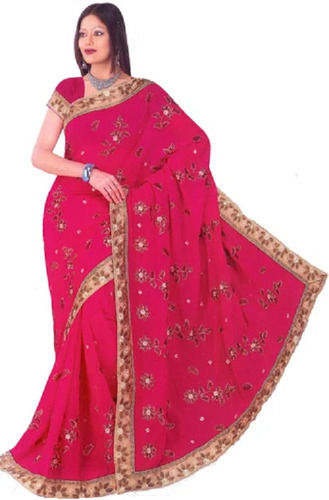 Pink Premium Quality Georgette Embordered Patch Work Part Wear Saree 