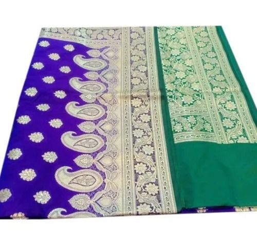 Green And Purple Printed Washable Embroidered With Blouse Piece Banarasi Silk Saree