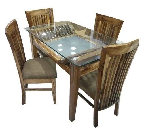 Machine Made 19.2 X 18.5 X 20 Inch Rectangular 4 Seater Wooden Dining Table