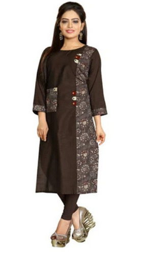 Round Neck 3/4th Sleeves Casual Wear Skin Friendly Printed Cotton Kurti