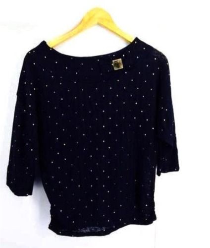 Black 12.5Inches Long Round Neck Washable Casual Printed Girls Chiffon Top