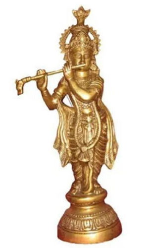 Easy To Clean 1.5 Feet Length Brass Polished Religious Krishna Statue