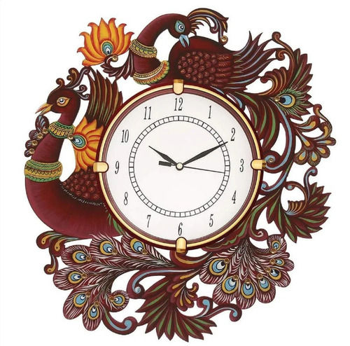 Multicolor 14 X 13 Inches Flower Shape Analog Wooden Wall Clock For Home And Office