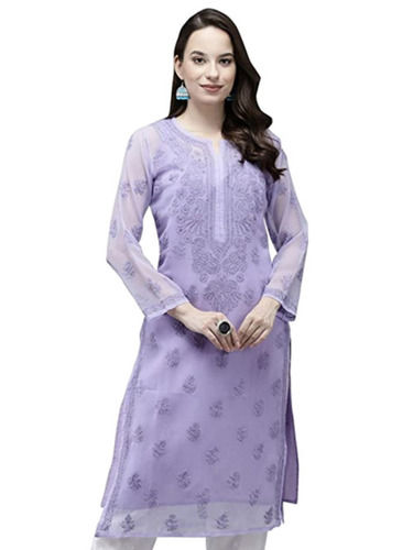 Casual Wear Long Sleeves Anti Wrinkle Skin Friendly Embroidered Georgette Kurti Bust Size: 32 To 36 Inch (In)