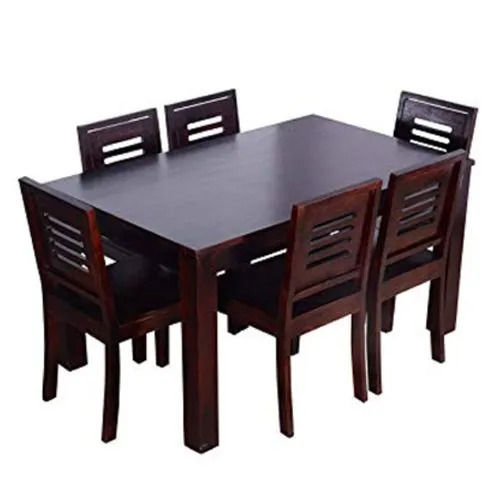 Rectangular Polished Finished Solid Wooden Dining Table Set With Six Chair
