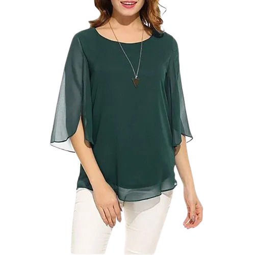 Skin Friendly Round Neck Casual Wear Plain Georgette Top 