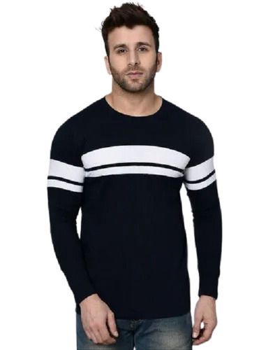 Black And White Washable O Neck Plain Polyester Full Sleeve T Shirts For Mens