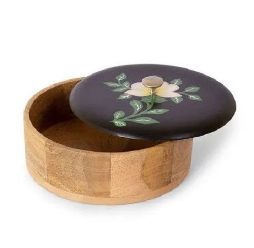 Brown 8 Inches Lightweight Round Shape Printed Wooden Casserole