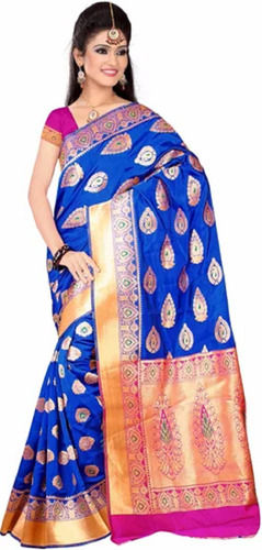 Multicolor Festival Wear Lightweight Silk Printed Patch Work Traditional Banarasi Saree For Ladies