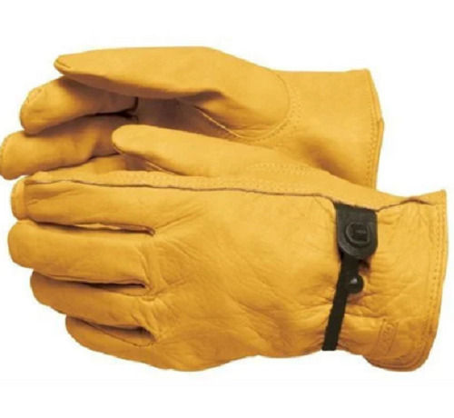 Yellow Full Finger Plain Leather Safety Gloves For Industrial Purpose