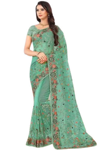 Summer Light Weight Party Wear Embroidered Net Saree With Blouse Piece