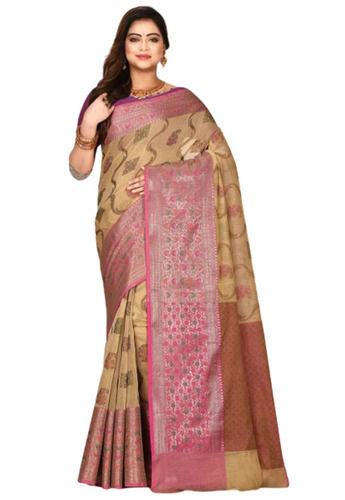 Party Wear Zari Work Cotton Silk Banarasi Saree With Blouse Piece