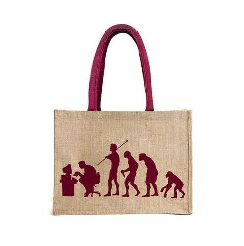 Brown 16X12X4 Inches Anti-Static And Recyclable Printed Jute Fancy Bag