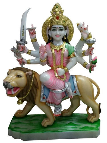 18x6 inches Finished Marble Durga Statue With Rectangular Base