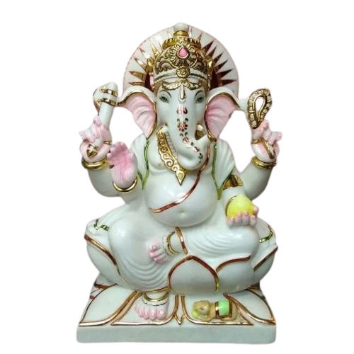 Durable 2 Feet Long Paint Coated Non-Toxic Marble Ganesha Statue