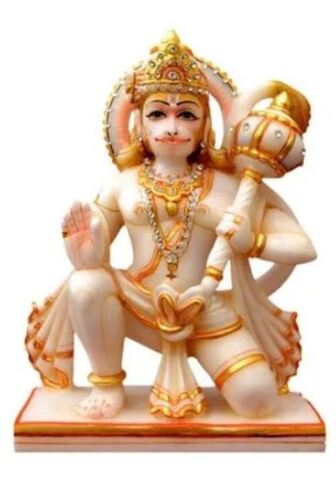 Eco-Friendly 30X14 Inches Paint Coated Antique Marble Hanuman Statue For Religious