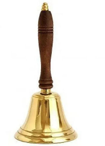 Golden 8 X 4 X 8 Cm Round Wooden Polished Brass Hand Bell