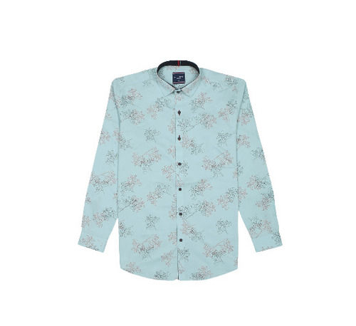 Skyblue Buttons Closure Casual Wear Cotton Printed Men Readymade Shirt