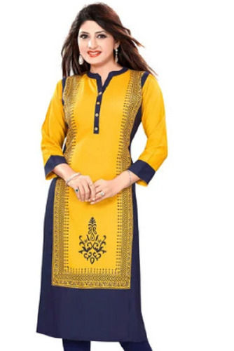 Casual Wear Regular Fit 3/4Th Sleeve Printed Rayon Kurtis For Ladies Bust Size: 32 Inch (In)