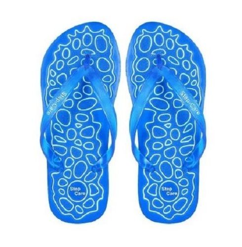 Blue Daily Wear Slip On Printed Pvc Flat Slipper For Ladies