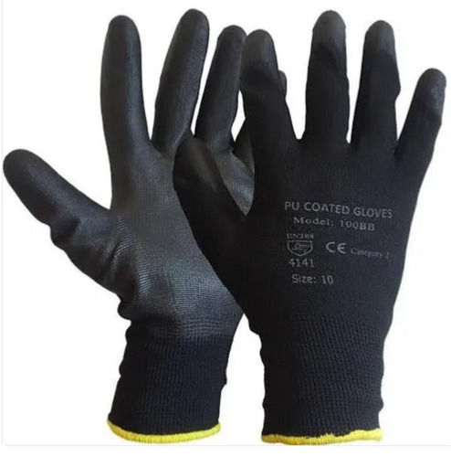 Black Full Finger Pu Coated Gloves For Safety Purpose