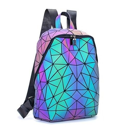 Pink And Blue Geometrical Printed Moisture Proof School Backpack With Adjustable Straps