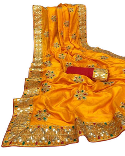 Ladies Party Wear Plain Silk Designer Gota Work Saree