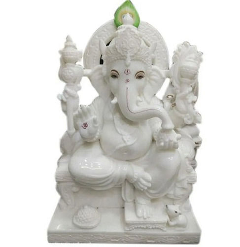 Eco-Friendly 15 Inch Polished Indian Theme Marble Ganesh Statue