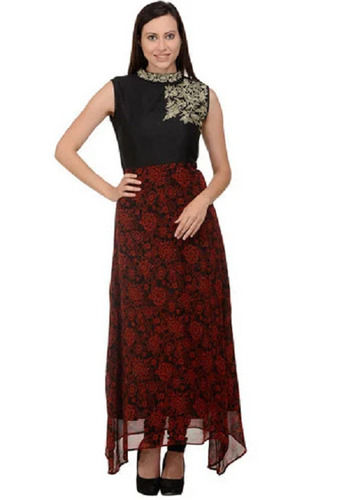 Casual Wear Sleeveless Georgette Embroidered Round Neck Ladies Dress  Bust Size: 32 Inch (In)