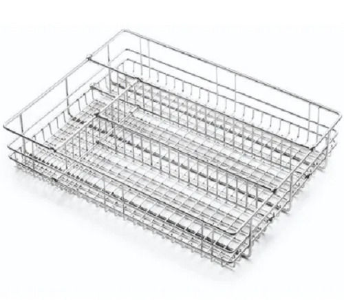 Silver 21X20X4 Inch Powder-Coated Polished Stainless Steel Rectangular Kitchen Basket