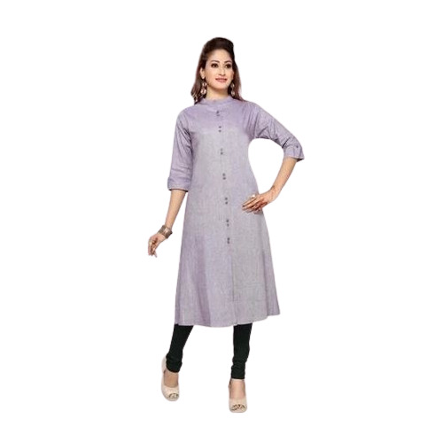 3/4Th Sleeves And Round Neck Casual Wear Plain Cotton Kurti For Ladies Bust Size: 30 Inch (In)