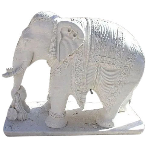 White 56 Inch Polished Finished Plain Marble Elephant Statue For Decoration