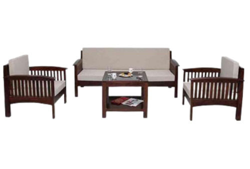 Machine Made Durable Matte Finish 5 Seater Wooden Sofa Set