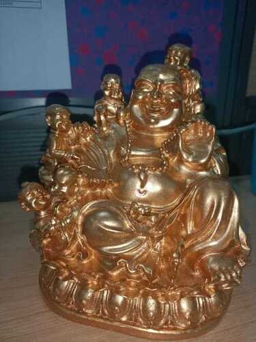 Yellow Lucky Charm Brass Laughing Buddha Statue For Home Use