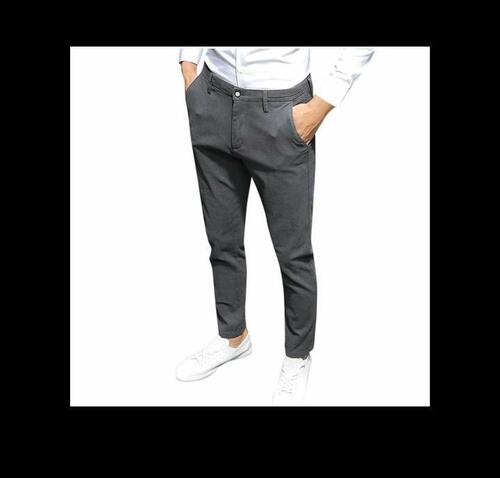 Grey Men Solid Plain Cotton Slim Fit Pant For Casual Wear