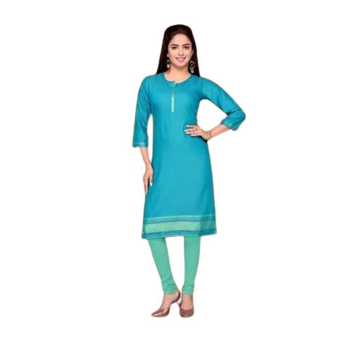 Round Neck And 3/4Th Sleeves Plain Rayon Kurti For Ladies Bust Size: 32 Inch (In)