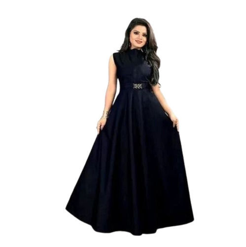 Fashion Mart Indo Western Party Wear Plain Silk Blue Gown For