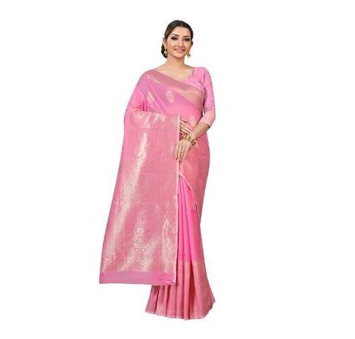 Pink Zari Work Soft Skin Friendly Cotton Silk Saree With Blouse Piece