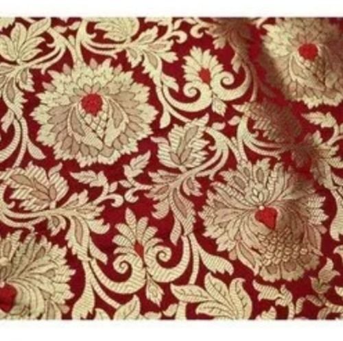 Red And Golden 100 Grams 10 Meter 44 Inches Washable Tensile Printed Brocade Fancy Fabrics Use Garments 