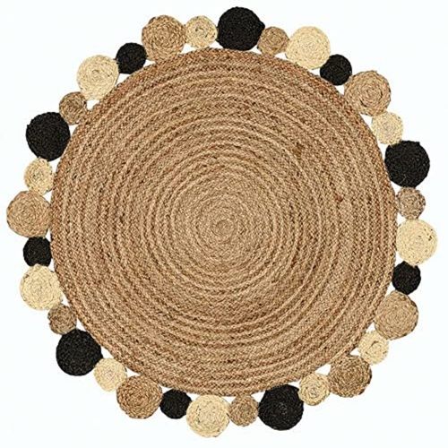 Brown Round Hand Woven Anti-Slip Natural Jute Carpet Floor Mat For Home