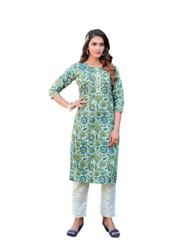 Round Neck 3-4Th Sleeve Breathable Casual Wear Printed Cotton Kurti  Bust Size: Na Inch (In)