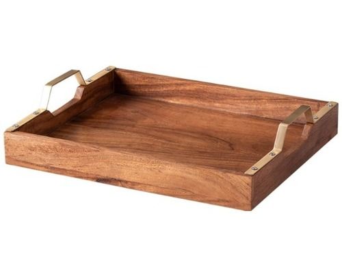 16x8 Inches Rectangular Polish Finish Wooden Serving Tray