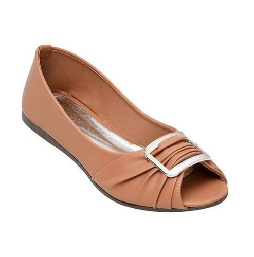 Brown Durable Casual Shoe Flat Heel Fancy Rexine Pvc Belly For Ladies