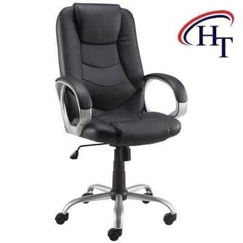 Easy To Clean Leather And Stainless Steel Leg Office Chair With Armrest